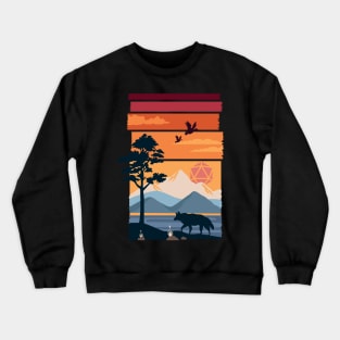 Mountain Wolf Sunset Polyhedral D20 Dice Sun Tabletop RPG Crewneck Sweatshirt